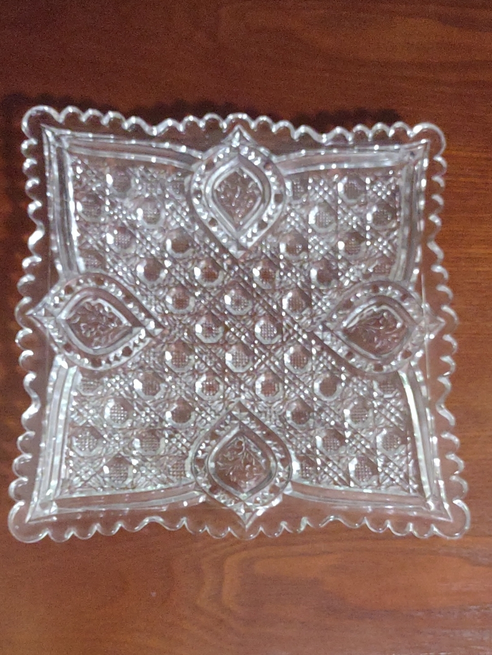 Clear Pressed Glass Decorative Square Plate - Clear
